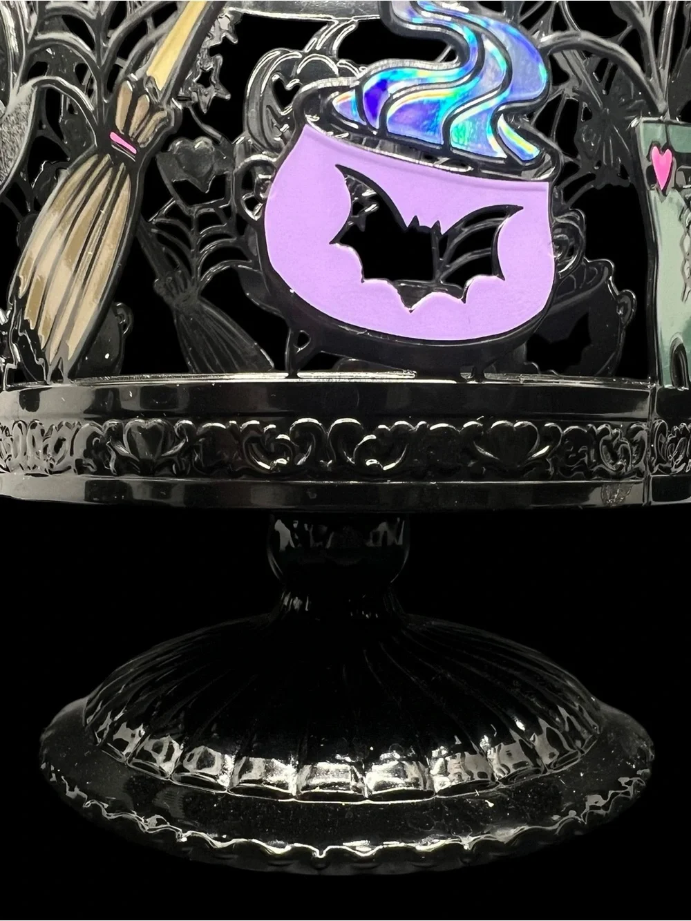 Halloween Witch Decorative Candle Holder - Black with Orange, Purple & Green